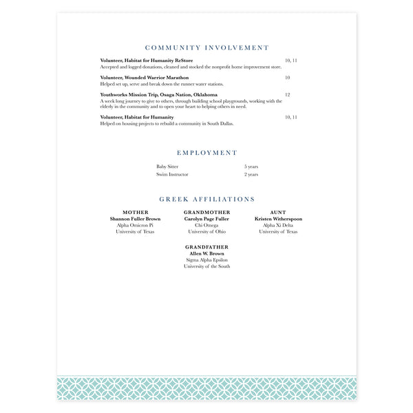 Multi-page resume (2nd page) template