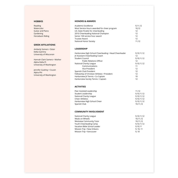 Blush Multi-page resume (2nd page) template