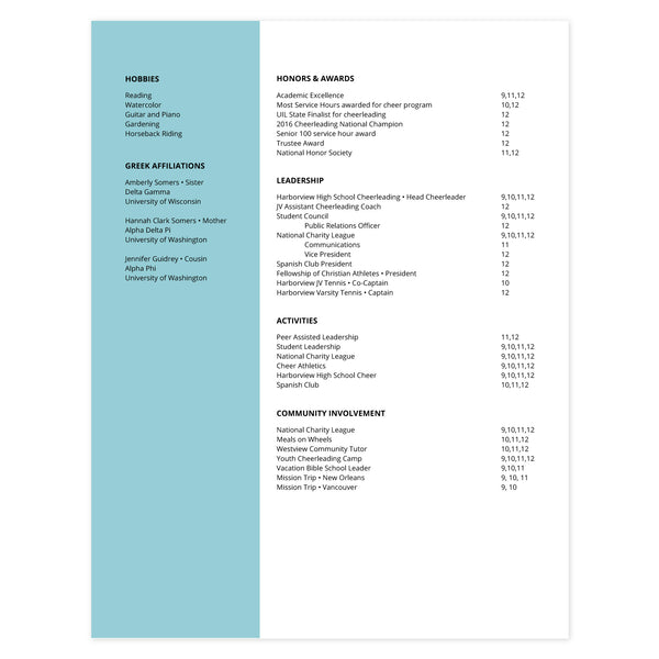 Pool Multi-page resume (2nd page) template