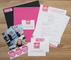Modern Watercolor Sorority Packet shown with Peony Pocket Folder and Black Envelope Behind