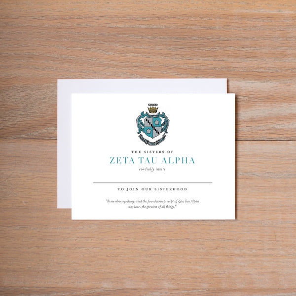 Zeta Tau Alpha Sorority Crest Bid Card