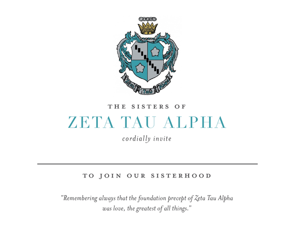 Zeta Tau Alpha Sorority Crest Bid Card