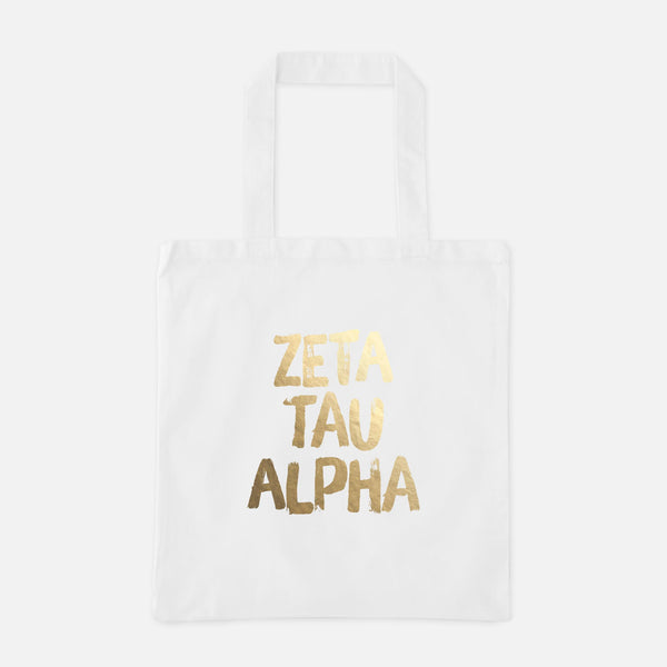 Zeta Tau Alpha Gold Foil Greek Tote