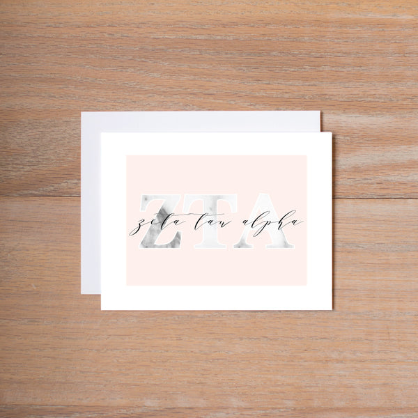 Zeta Tau Alpha Sorority Note Cards in Marble and Blush