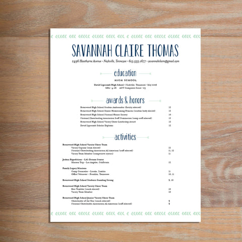 Boho Chic social resume letterhead without formatting shown in Green Tea & Night