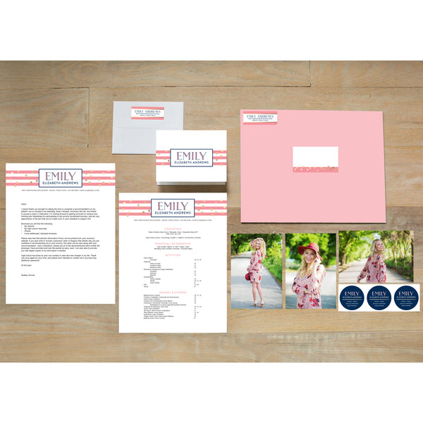 Confetti Stripes sorority packet shown with Blossom presentation envelope