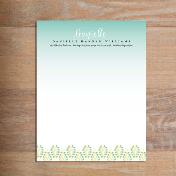 Fresh Paisley social resume letterhead without formatting shown in Sea Glass