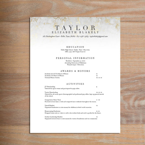 Golden Marble social resume letterhead without formatting