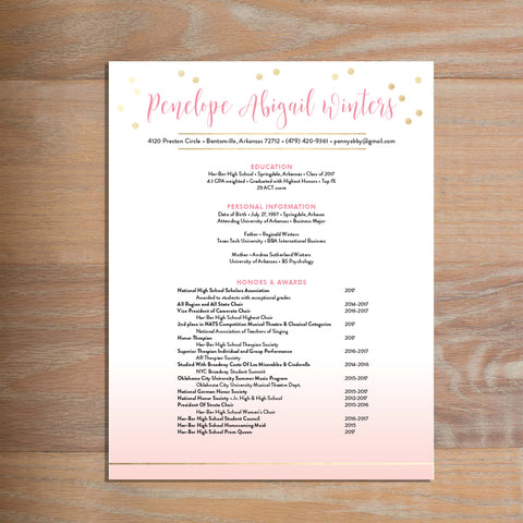 Gradient Confetti social resume letterhead without formatting
