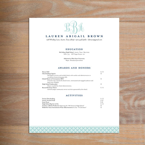 Lattice Monogram social resume letterhead without formatting shown in Pool & Night