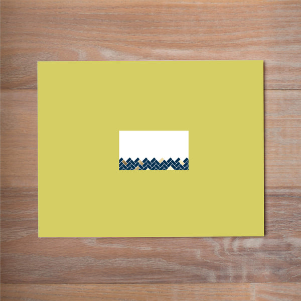 Golden Herringbone mailing label shown on Chartreuse presentation envelope (not included in price but available as an add-on to your purchase)