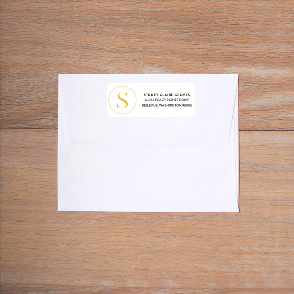 Simply Modern Initial Return (Home) Address Label shown in Mustard