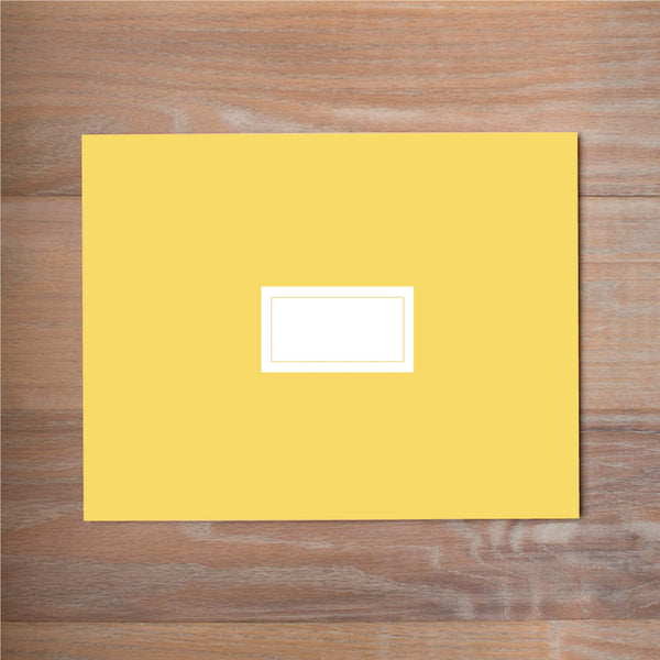 Simply Modern Initial mailing label shown on Mustard presentation envelope (available as an add-on to your purchase)