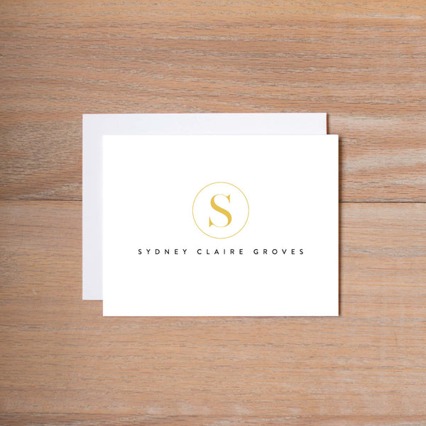 Simply Modern Initial Folded Note Card shown in Mustard