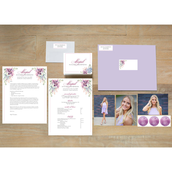 Soft Succulents Sorority Packet with plum presentation envelope