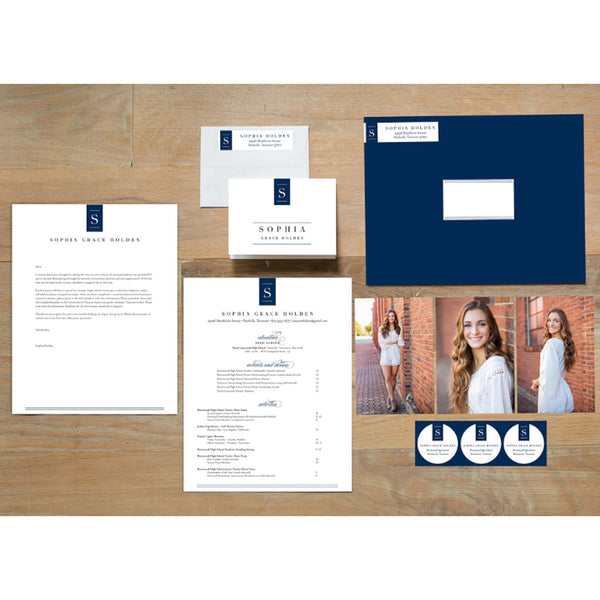 Chic Initial sorority packet shown with Night presentation envelope